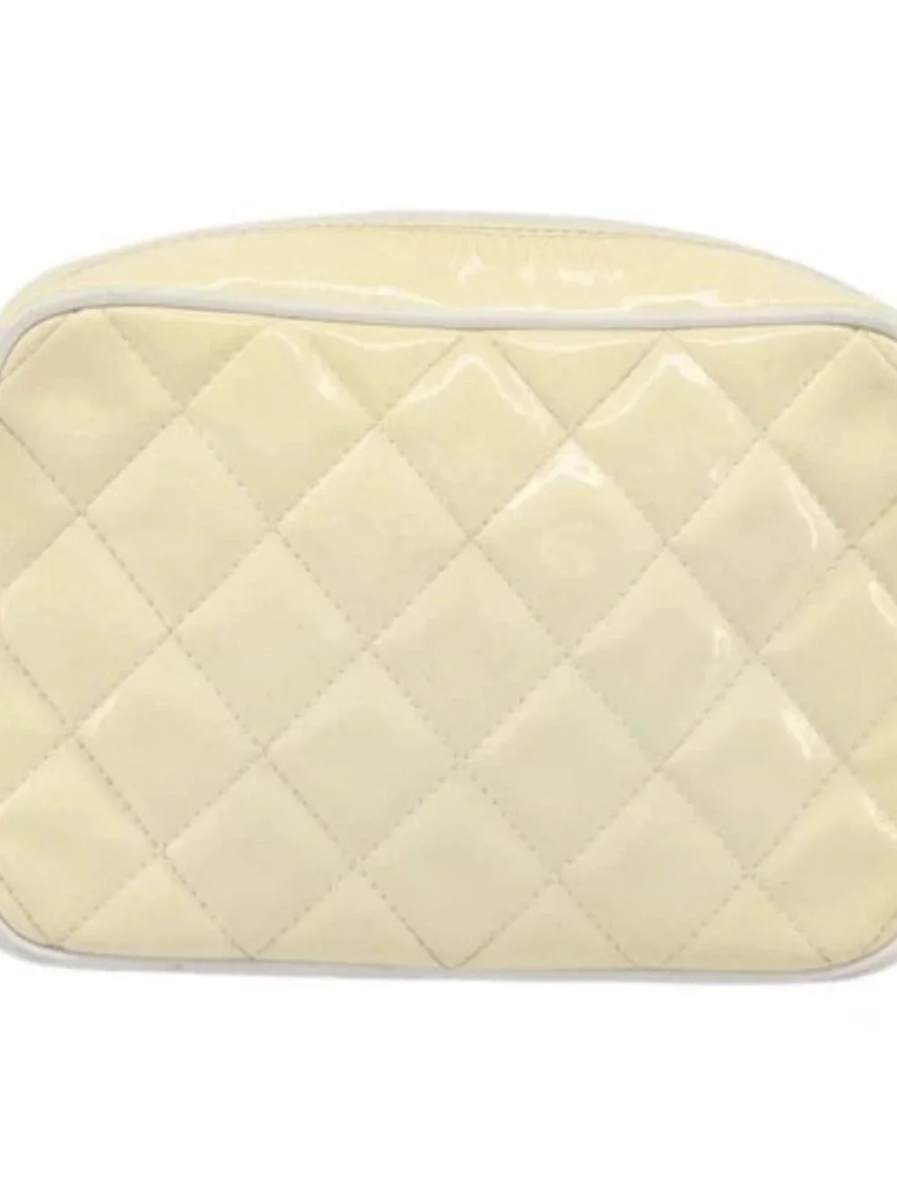 CHANEL Chain Shoulder Bag Patent leather Beige Gold CC Auth ka3145